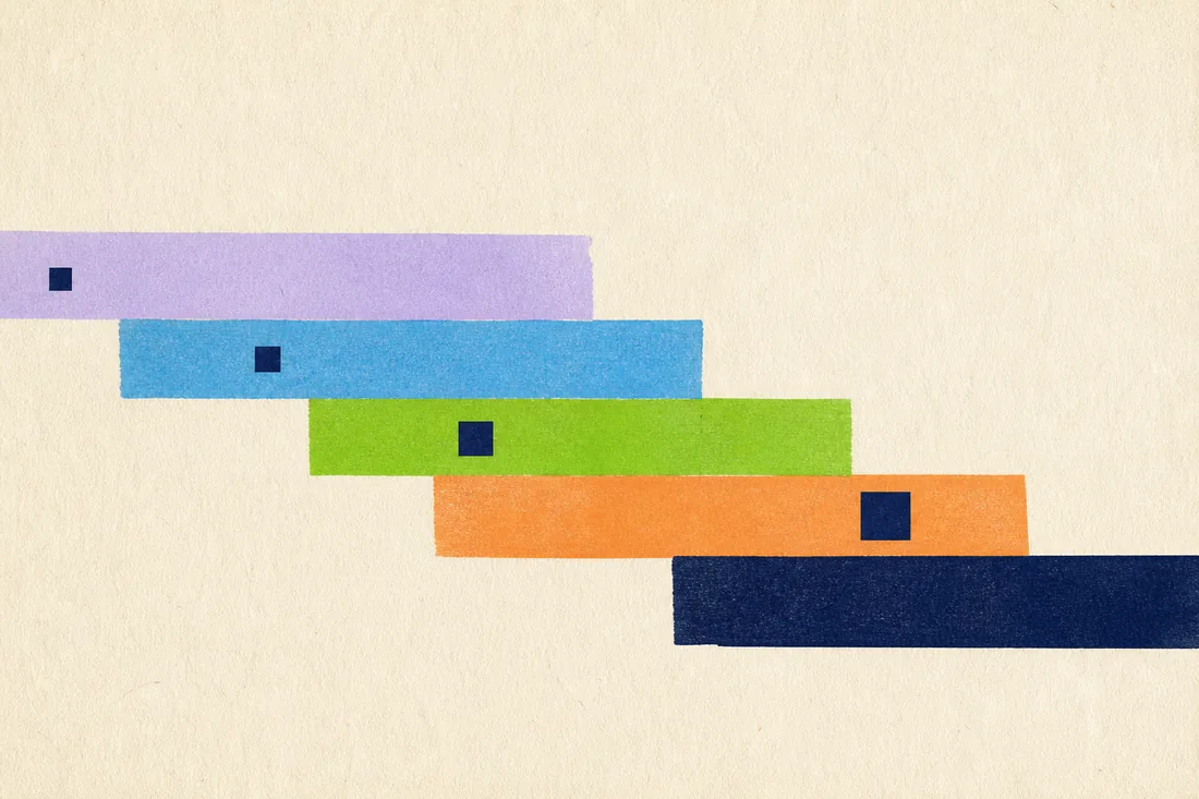 Five stepped colour bands representing Gateway service stages