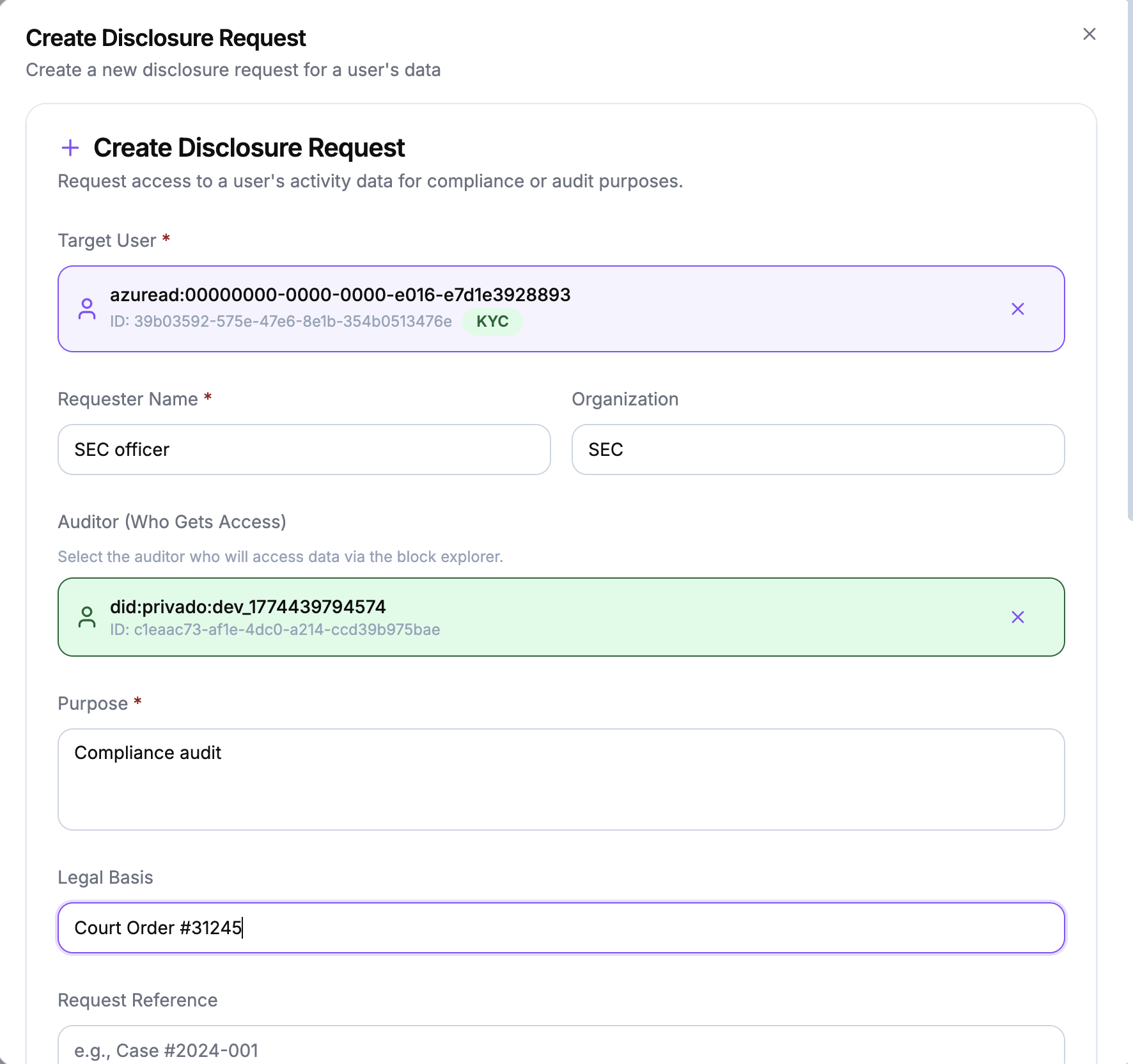 Privacy Proxy admin dashboard showing RPC access control, organisation management, and compliance configuration